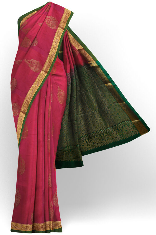 sri kumaran stores soft silk pink saree with golden border 1