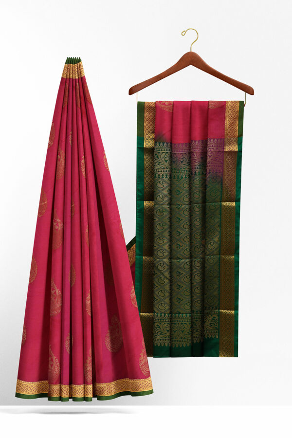 sri kumaran stores soft silk pink saree with golden border 2