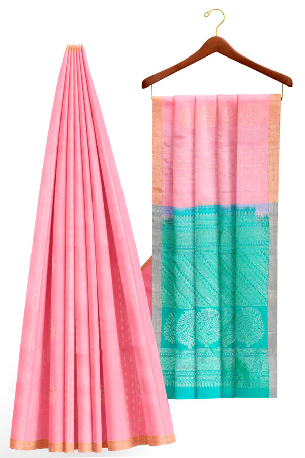 sri kumaran stores soft silk saree baby pink saree with golden border 2