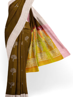 sri kumaran stores soft silk saree brown saree with white border 1