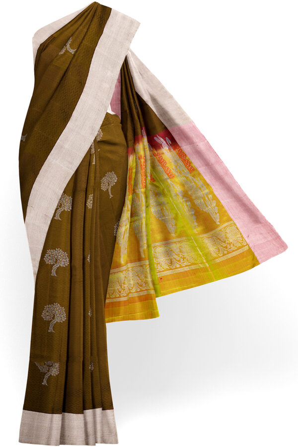 sri kumaran stores soft silk saree brown saree with white border 1
