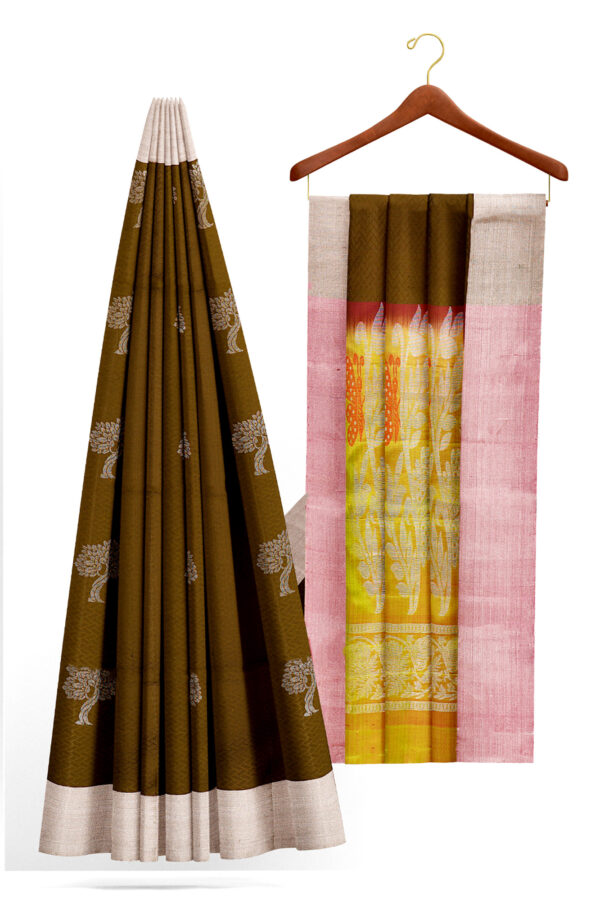 sri kumaran stores soft silk saree brown saree with white border 2