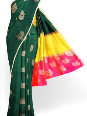 sri kumaran stores soft silk saree dark green saree with golden border 1