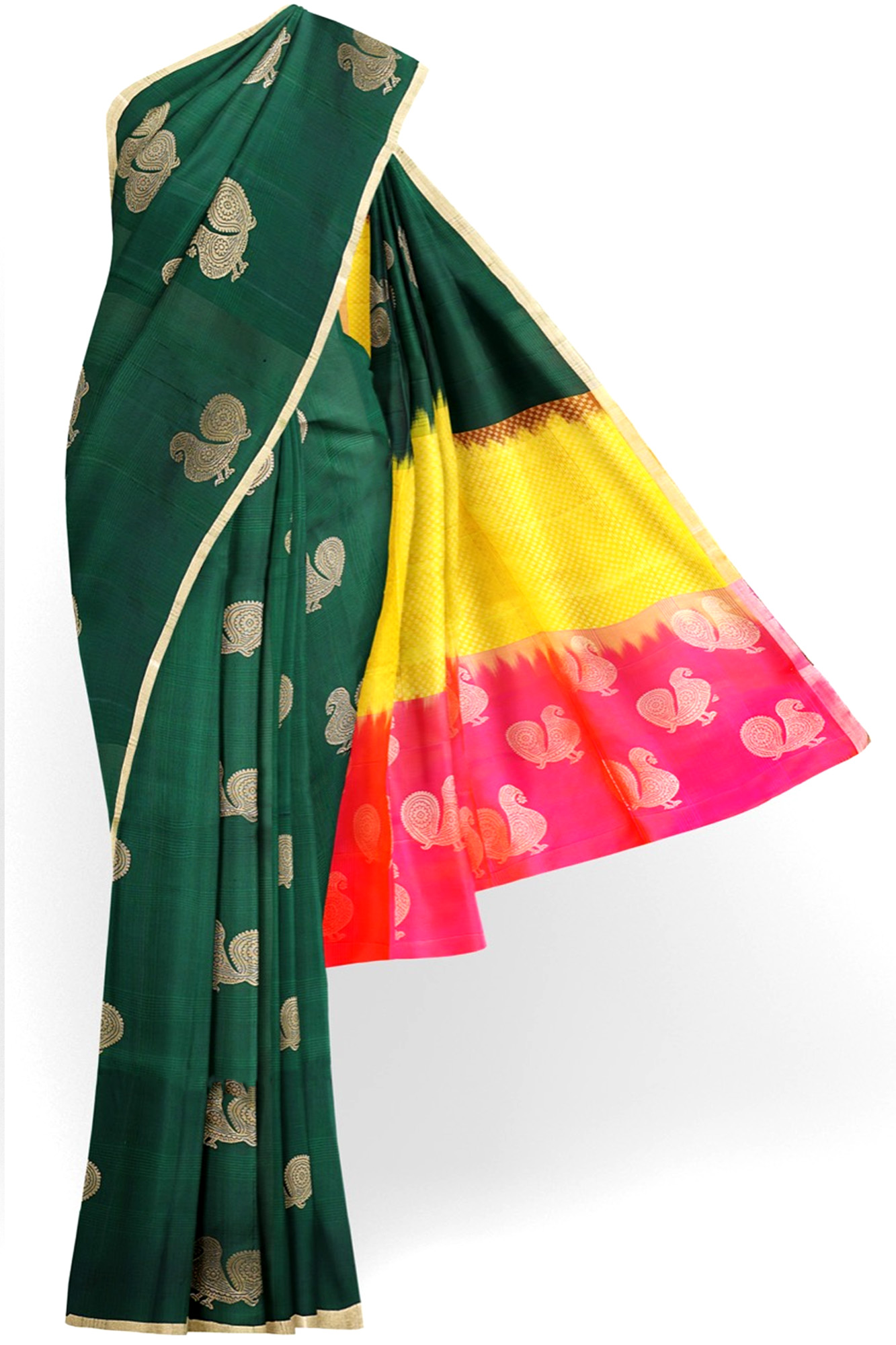 sri kumaran stores soft silk saree dark green saree with golden border 1