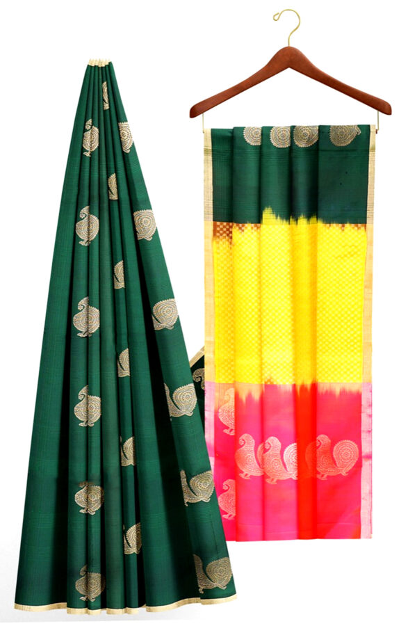 sri kumaran stores soft silk saree dark green saree with golden border 2