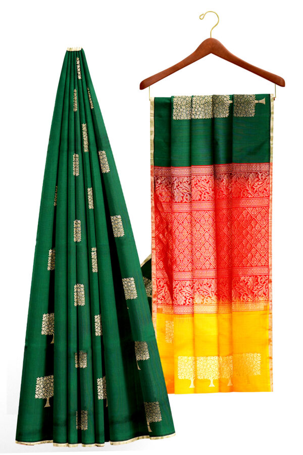 sri kumaran stores soft silk saree dark green saree with golden border 1 2