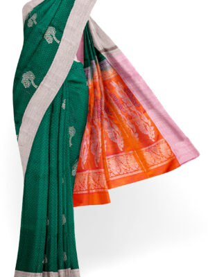 sri kumaran stores soft silk saree dark green saree with white border 1