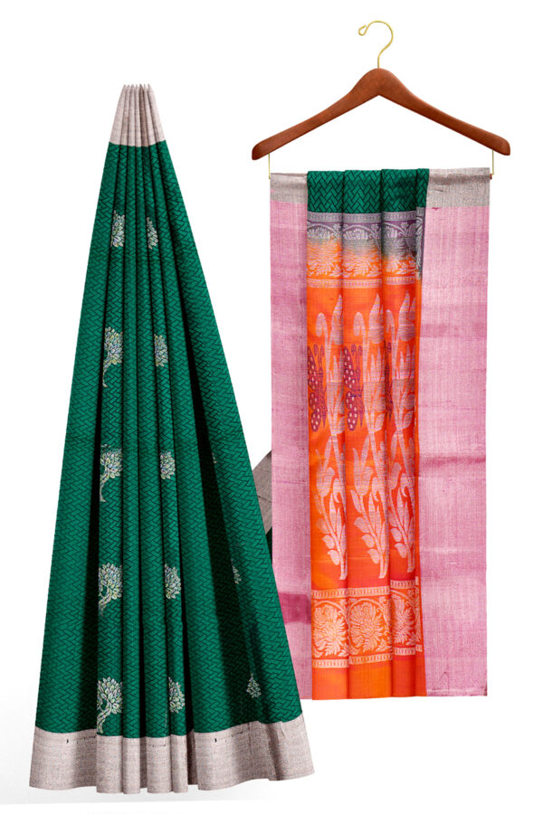 sri kumaran stores soft silk saree dark green saree with white border 2