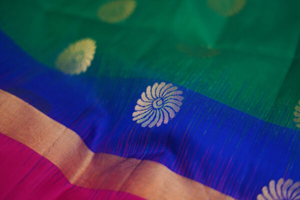 sri kumaran stores soft silk saree green blue saree with golden pink border 5