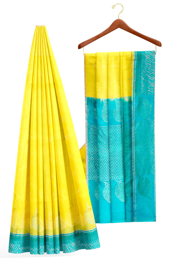 sri kumaran stores soft silk saree light yellow saree with sky blue border 2