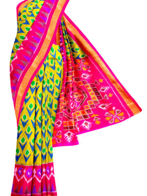 sri kumaran stores soft silk saree mustard yellow saree with golden pink border 1