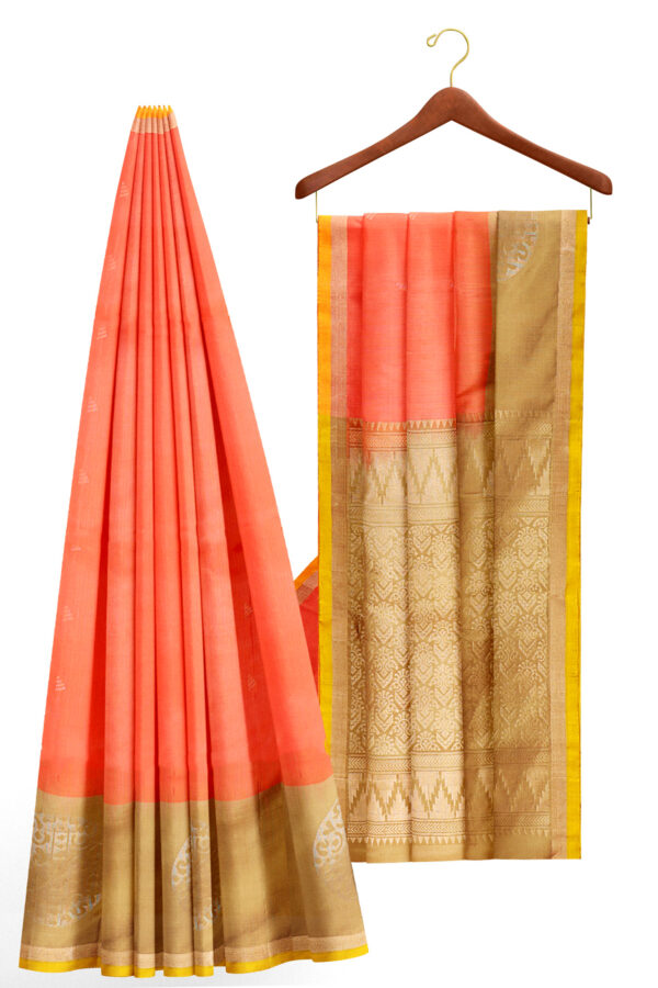 sri kumaran stores soft silk saree orange saree with golden yellow border 2