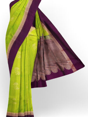 sri kumaran stores soft silk saree parrot green saree with purple border 1