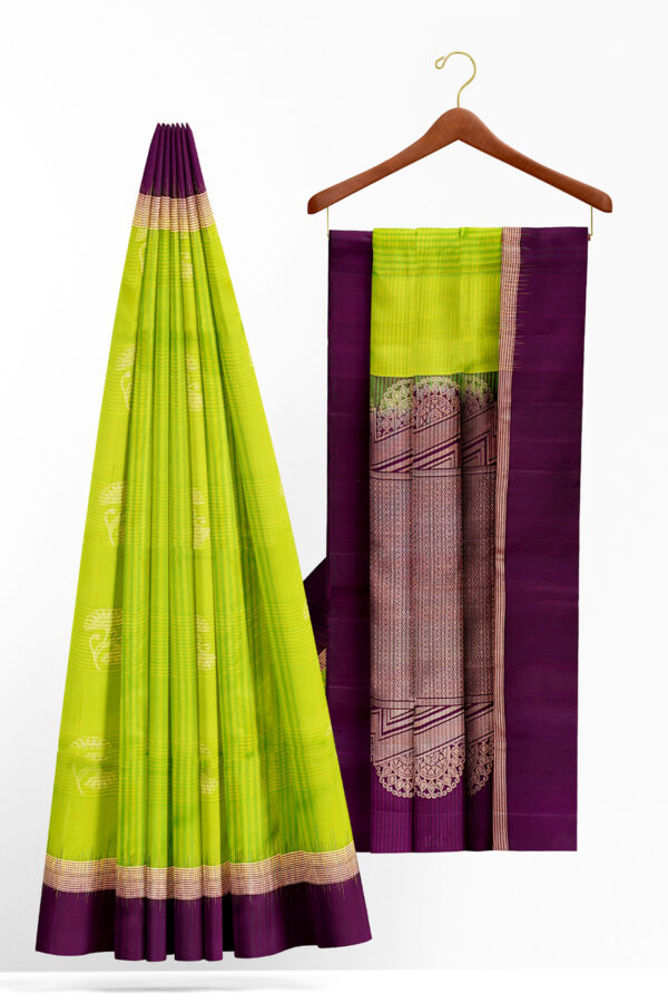 sri kumaran stores soft silk saree parrot green saree with purple border 2