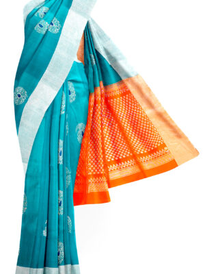 sri kumaran stores soft silk saree sky blue saree with white border 1