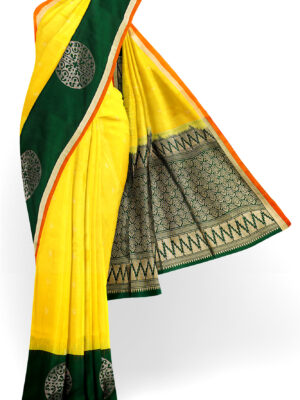 sri kumaran stores soft silk saree yellow saree with golden green border 1