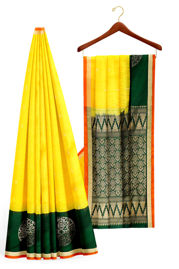sri kumaran stores soft silk saree yellow saree with golden green border 2