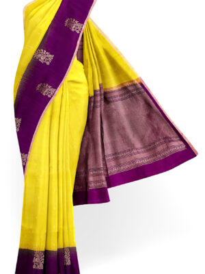 sri kumaran stores soft silk saree yellow saree with purple border 1