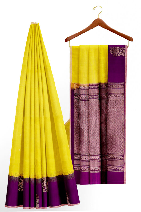 sri kumaran stores soft silk saree yellow saree with purple border 2