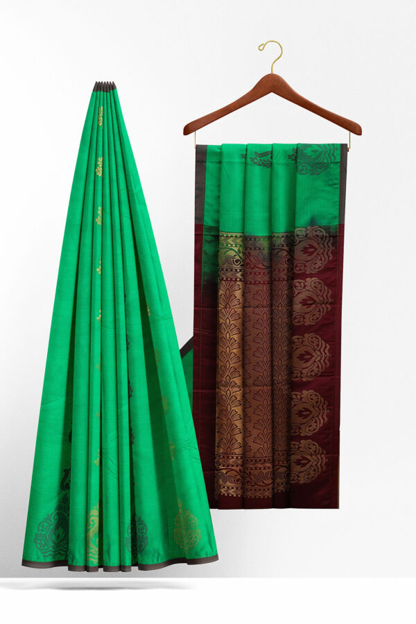 sri kumaran stores soft silk turquoise green saree with brown border 2