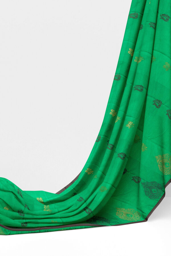 sri kumaran stores soft silk turquoise green saree with brown border 3
