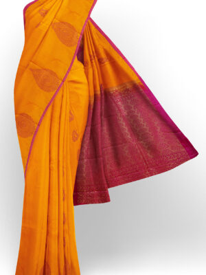 sri kumaran stores soft silk yellow saree with pink border 1