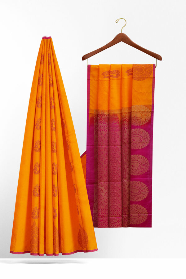 sri kumaran stores soft silk yellow saree with pink border 2