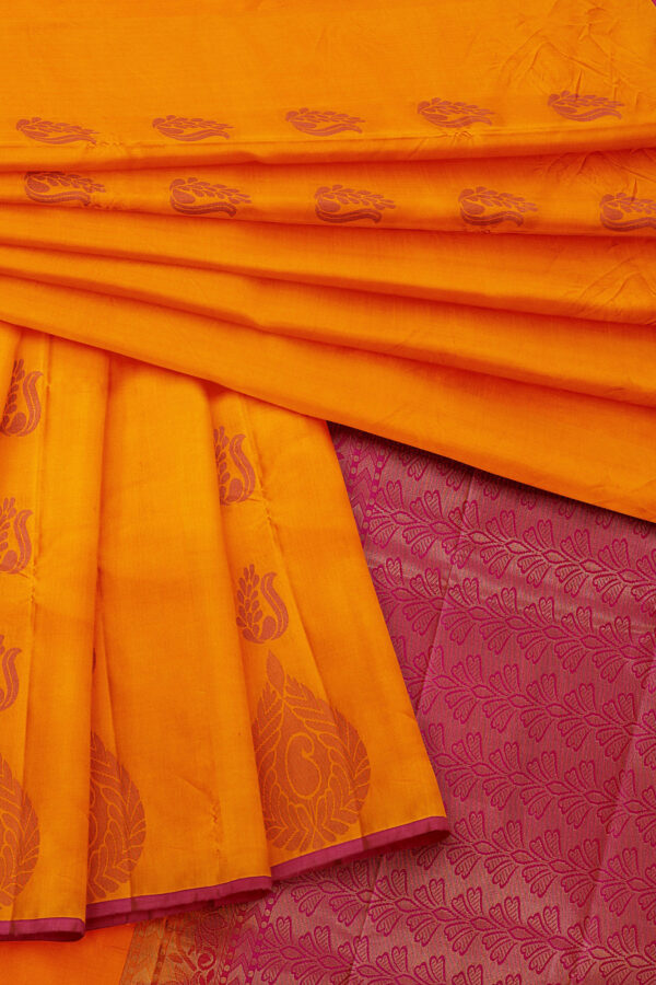 sri kumaran stores soft silk yellow saree with pink border 5
