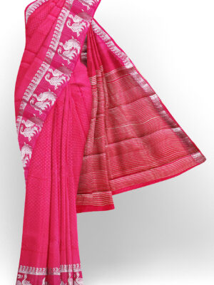 sri kumaran stores tussar silk baby pink saree with silver colour border 1