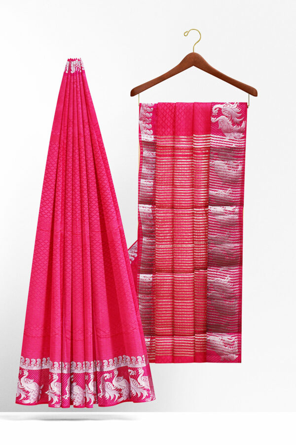 sri kumaran stores tussar silk baby pink saree with silver colour border 2