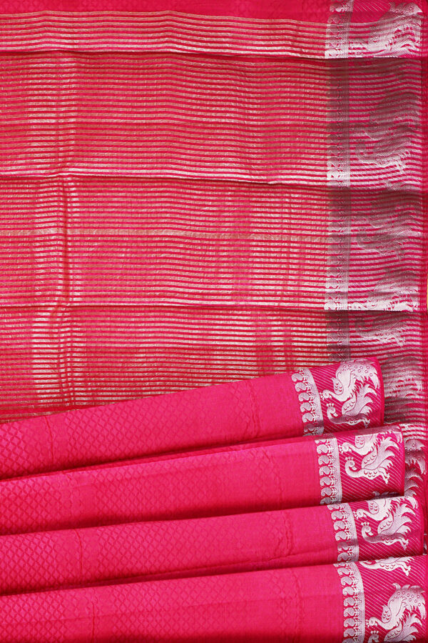 sri kumaran stores tussar silk baby pink saree with silver colour border 4