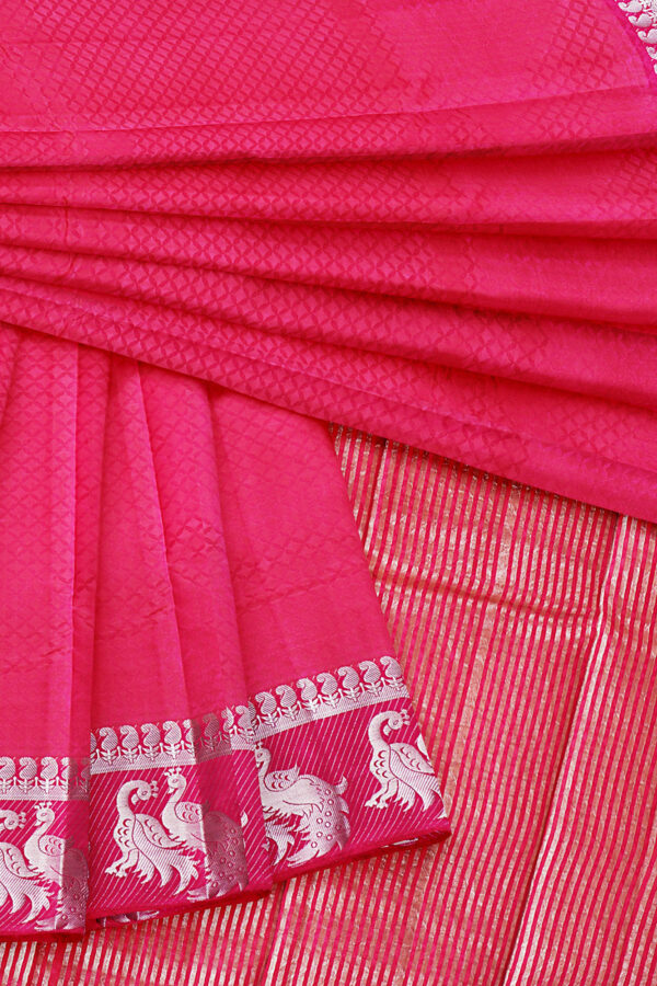 sri kumaran stores tussar silk baby pink saree with silver colour border 5