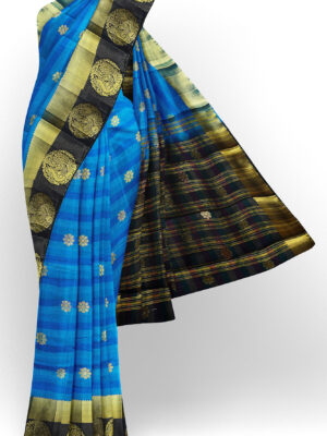 sri kumaran stores tussar silk blue saree with golden black border 1