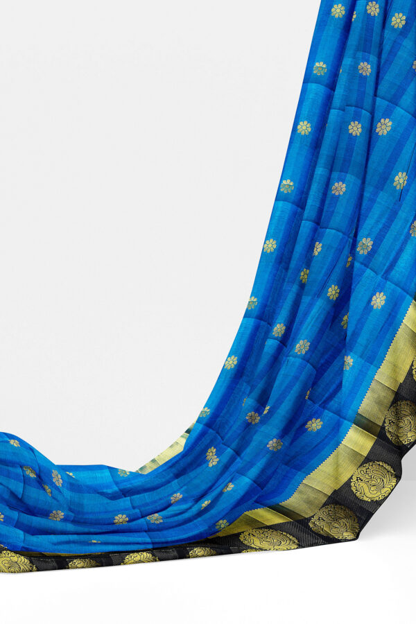 sri kumaran stores tussar silk blue saree with golden black border 3
