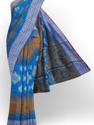sri kumaran stores tussar silk blue saree with white border 1