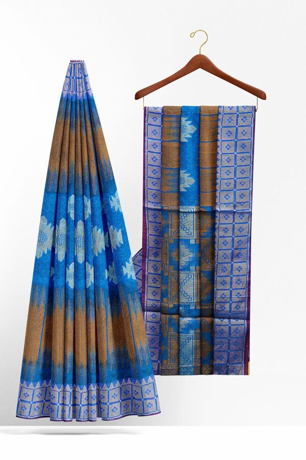 sri kumaran stores tussar silk blue saree with white border 2