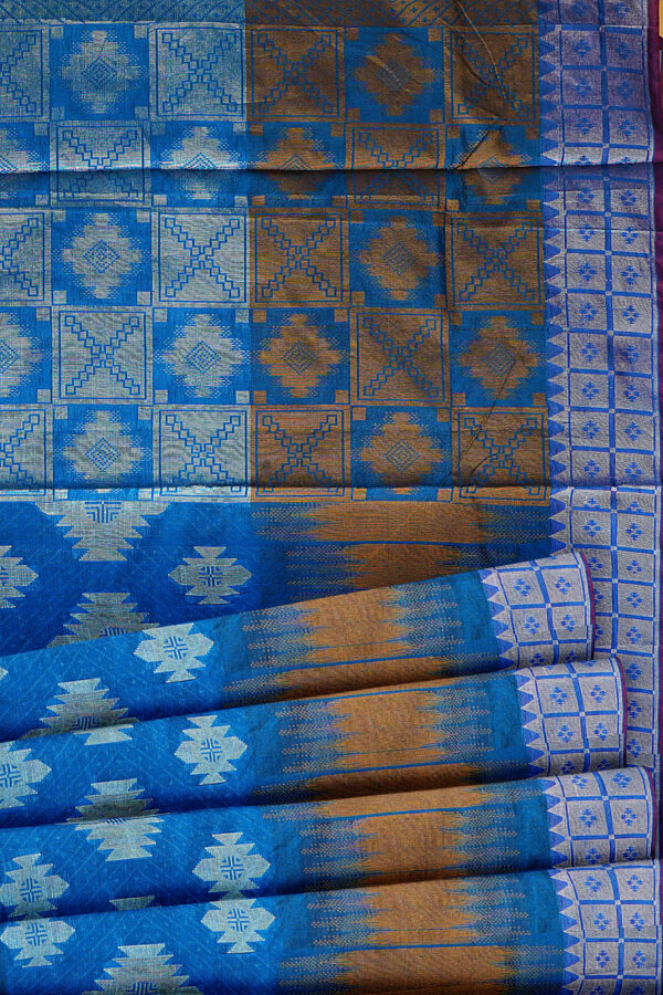 sri kumaran stores tussar silk blue saree with white border 4
