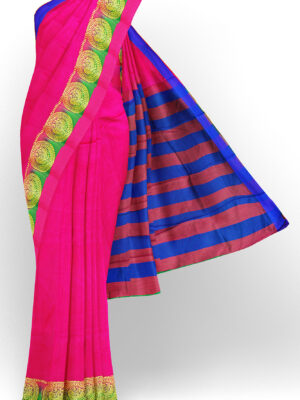 sri kumaran stores tussar silk bright pink saree with golden pink border 1