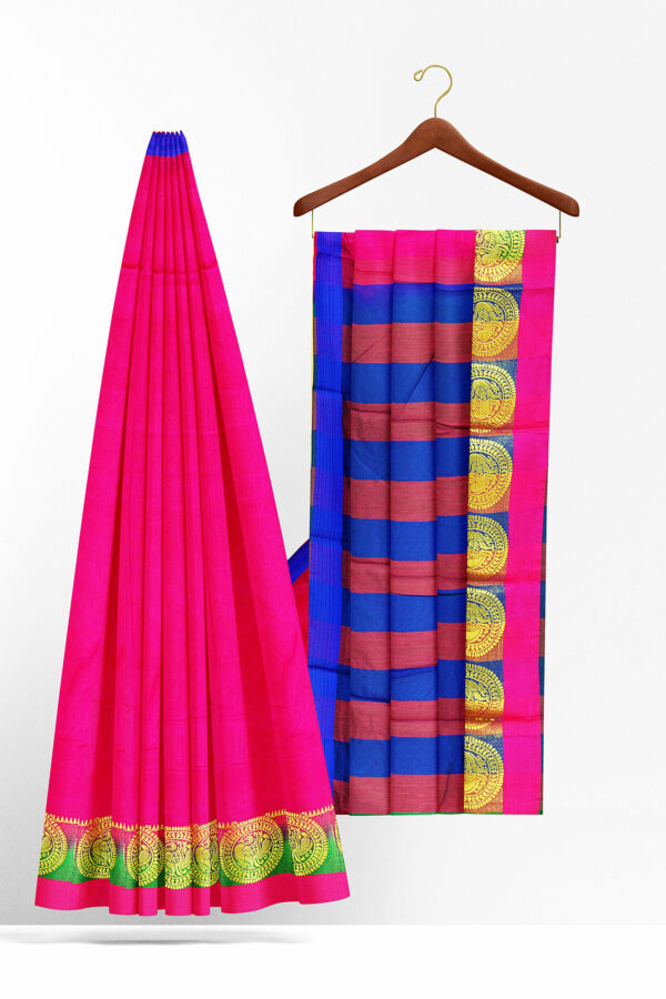 sri kumaran stores tussar silk bright pink saree with golden pink border 2