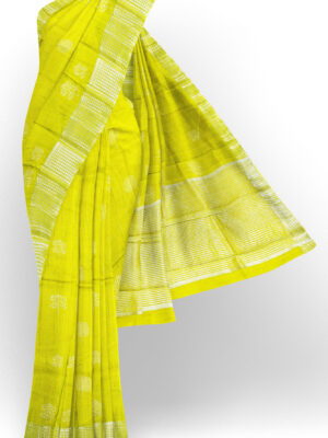 sri kumaran stores tussar silk bright yellow saree with golden border 1