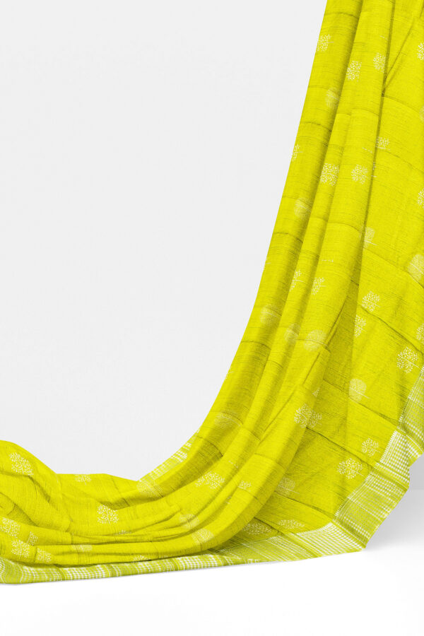 sri kumaran stores tussar silk bright yellow saree with golden border 3