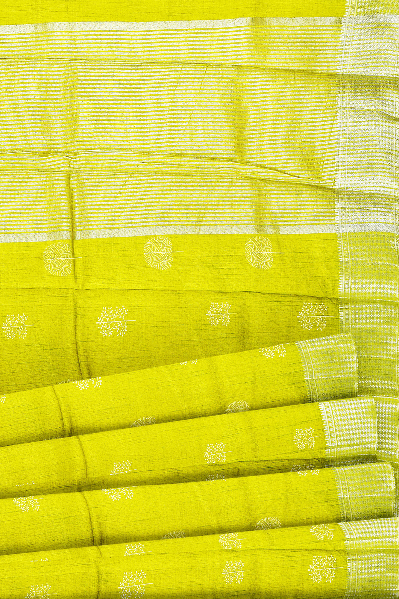 sri kumaran stores tussar silk bright yellow saree with golden border 4