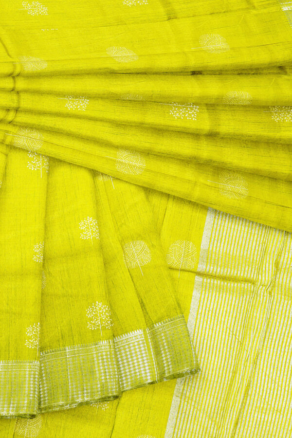 sri kumaran stores tussar silk bright yellow saree with golden border 5