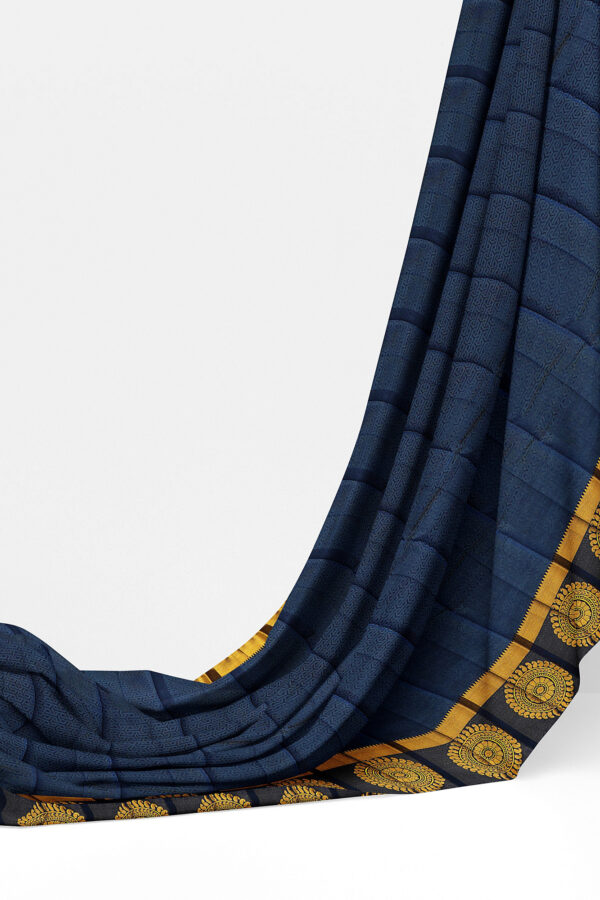 sri kumaran stores tussar silk dark blue saree with golden black border 3