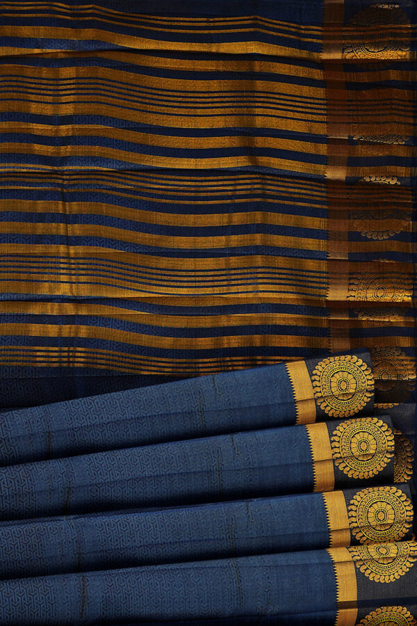 sri kumaran stores tussar silk dark blue saree with golden black border 4
