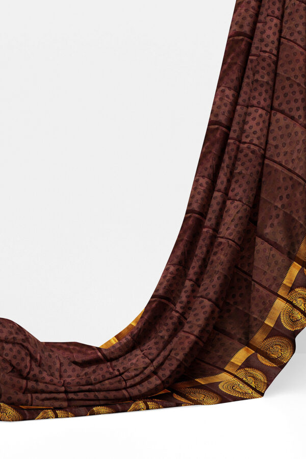 sri kumaran stores tussar silk dark brown saree with golden brown border 3