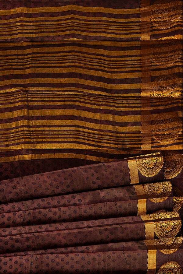 sri kumaran stores tussar silk dark brown saree with golden brown border 4