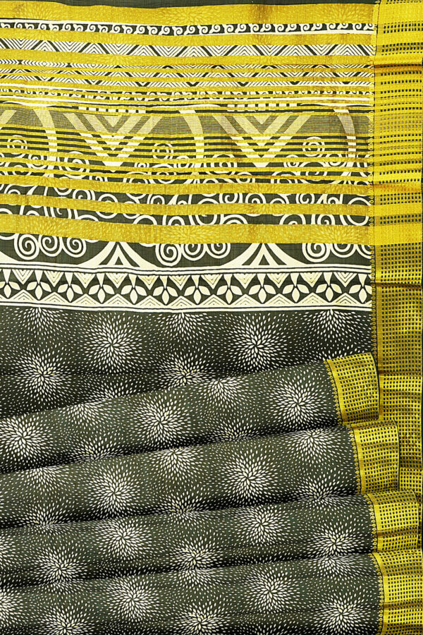 sri kumaran stores tussar silk dark green saree with golden yellow border 4
