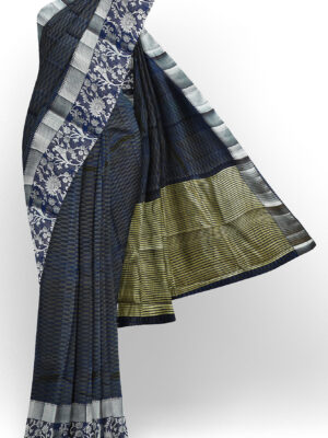 sri kumaran stores tussar silk dark grey saree with silver colour border 1
