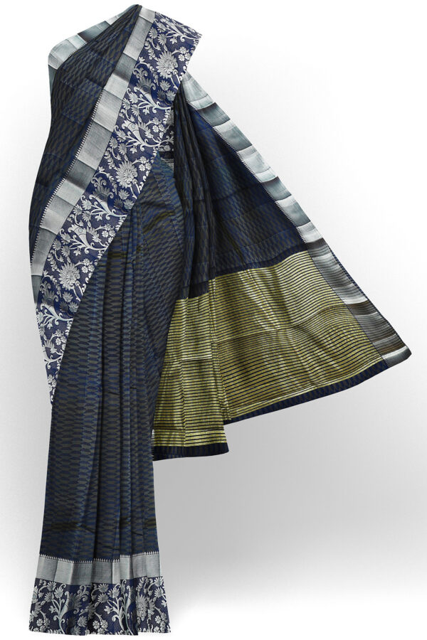 sri kumaran stores tussar silk dark grey saree with silver colour border 1